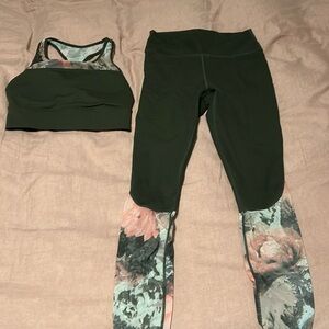 Fabletics sports bra and leggings set with flowered panels